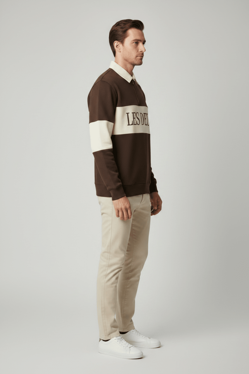 Les Deux Zipper Rugby Sweatshirt Molé Braun – Herren Sweatshirt