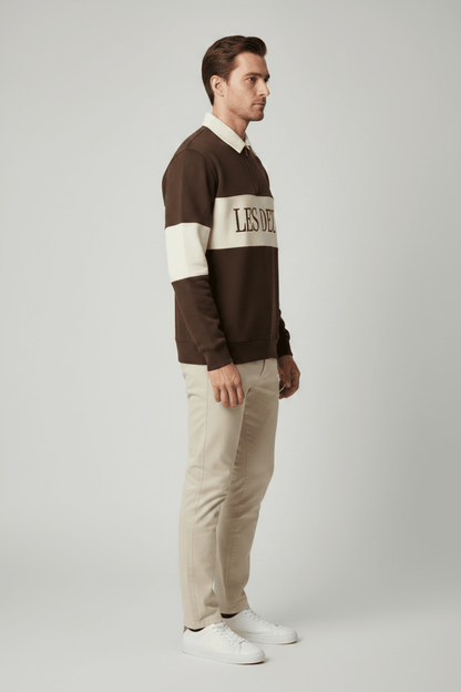 Les Deux Zipper Rugby Sweatshirt Molé Braun – Herren Sweatshirt