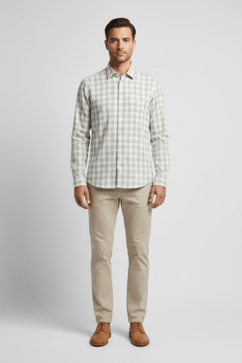 Marc O'Polo Langarm-Hemd Herren – Karo, Creme