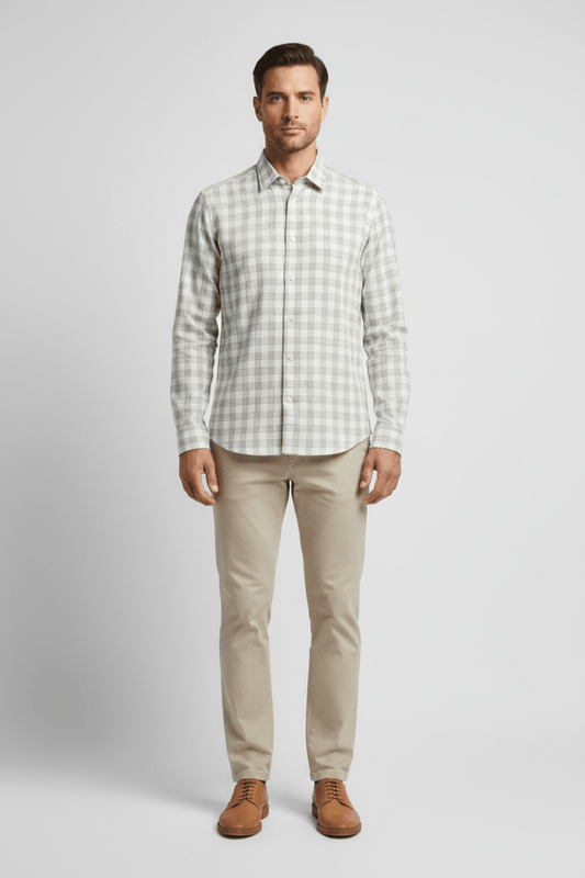 Marc O'Polo Langarm-Hemd Herren – Karo, Creme