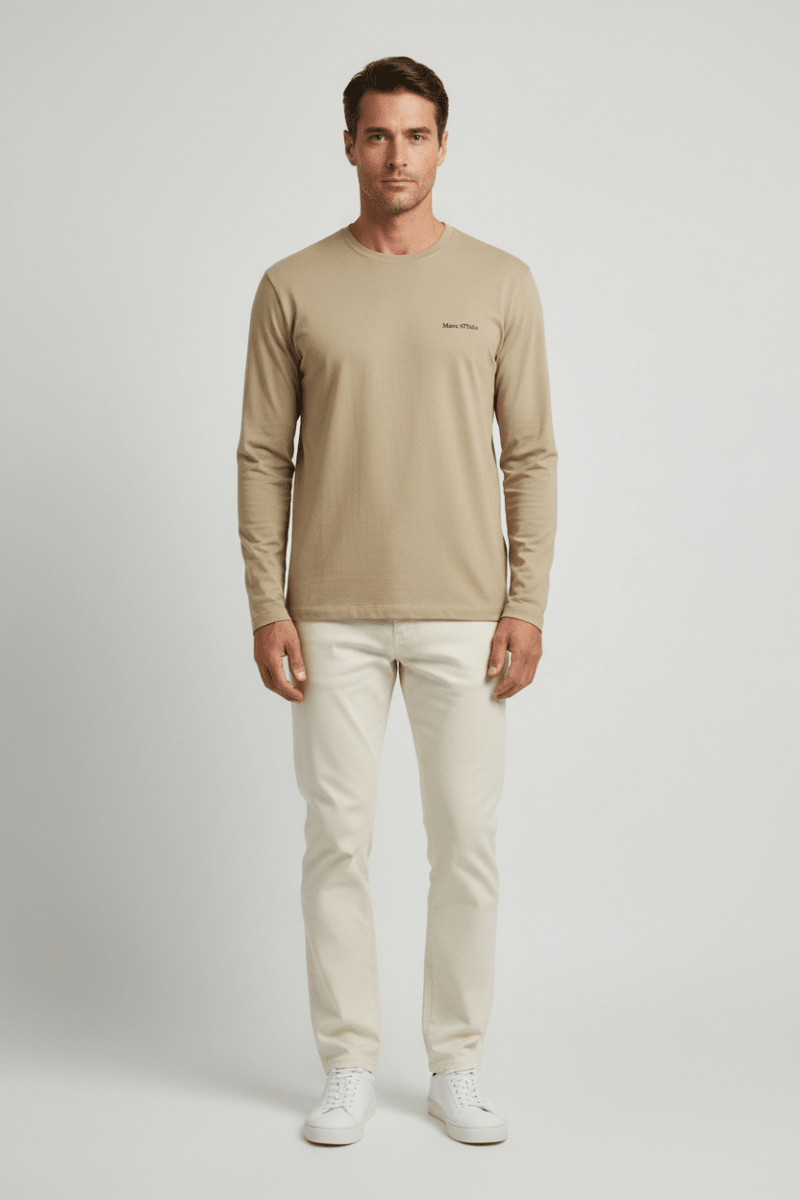 Marc O'Polo Longsleeve Herren – Logo, Braun