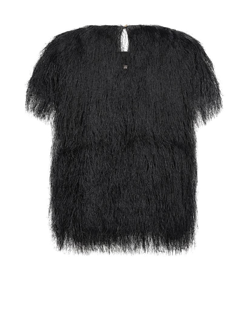 Mos Mosh Brim Kunstfell T-Shirt Kurzarm in Schwarz