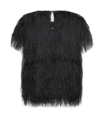 Mos Mosh Brim Kunstfell T-Shirt Kurzarm in Schwarz