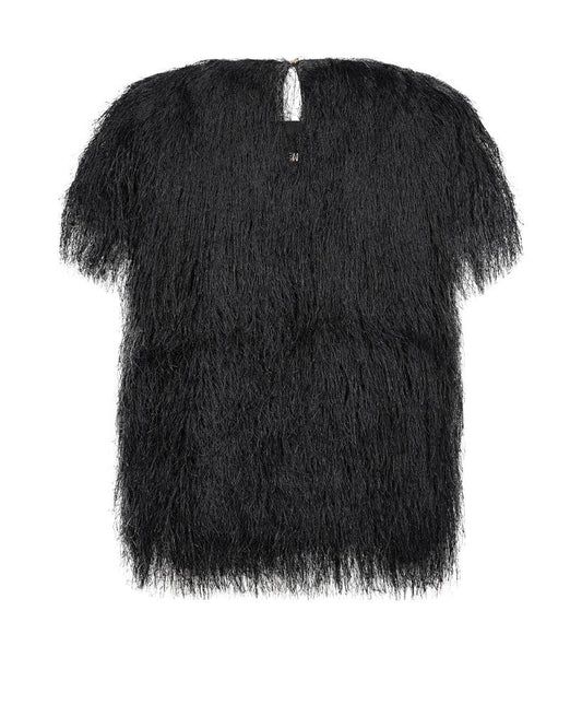 Mos Mosh Brim Kunstfell T-Shirt Kurzarm in Schwarz