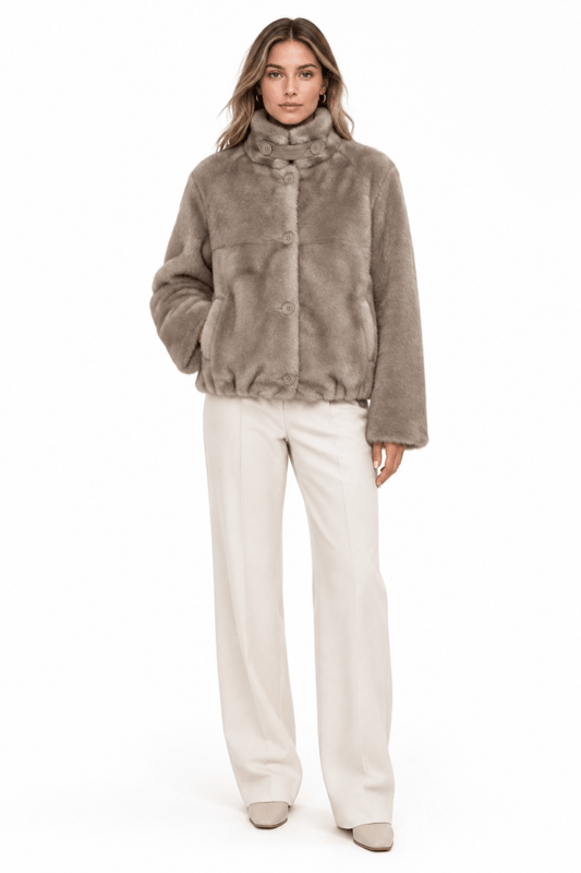 Mos Mosh Faux-Fur-Jacke Hilda in Sandgrau