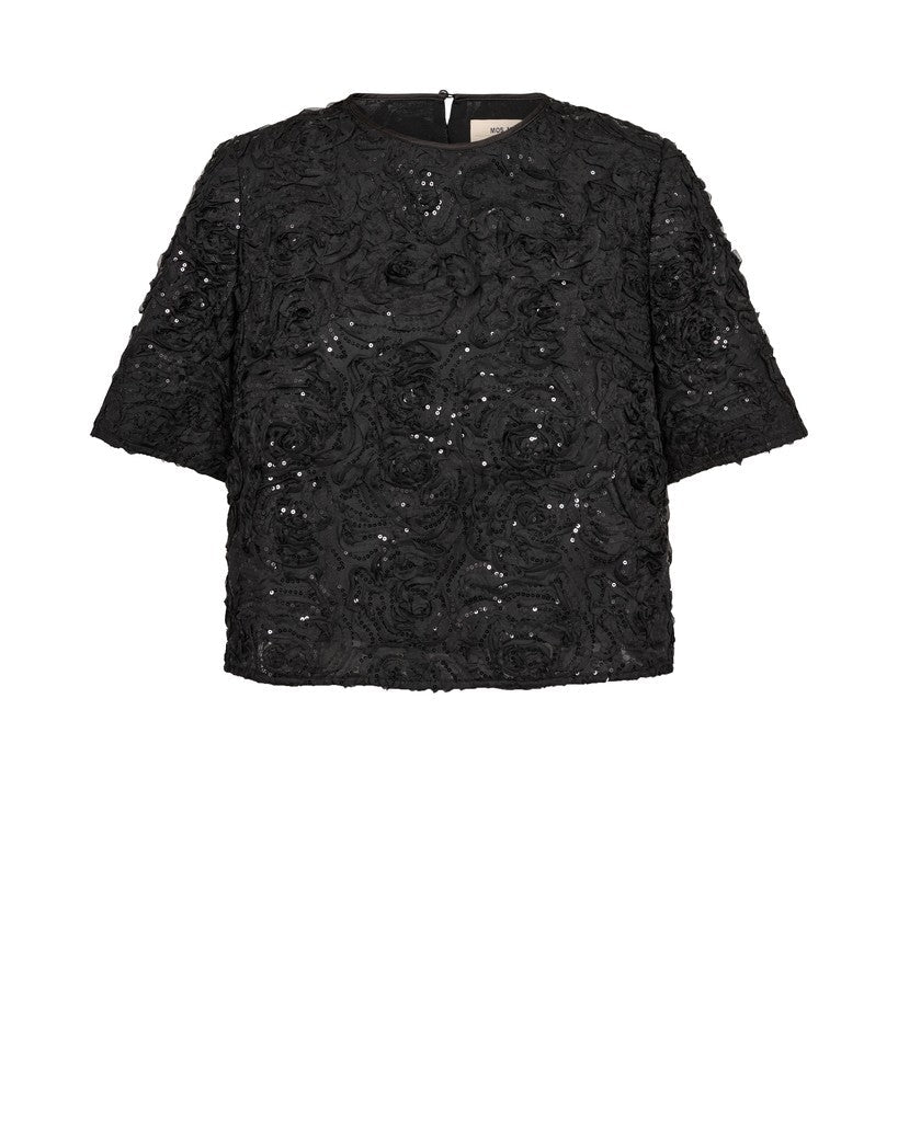 Mos Mosh Reya Paillettentop Kurzarm in Schwarz