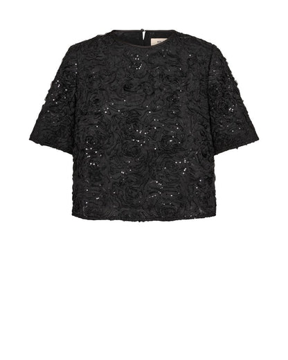Mos Mosh Reya Paillettentop Kurzarm in Schwarz