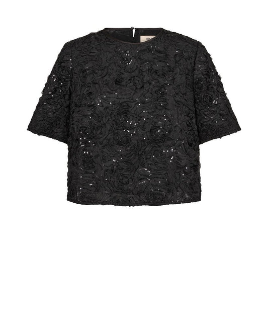 Mos Mosh Reya Paillettentop Kurzarm in Schwarz