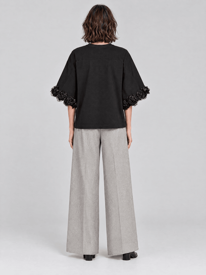 Mos Mosh Rosette Basic T-Shirt mit Rundhalsausschnitt in Schwarz