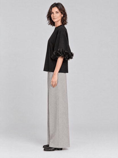 Mos Mosh Rosette Basic T-Shirt mit Rundhalsausschnitt in Schwarz