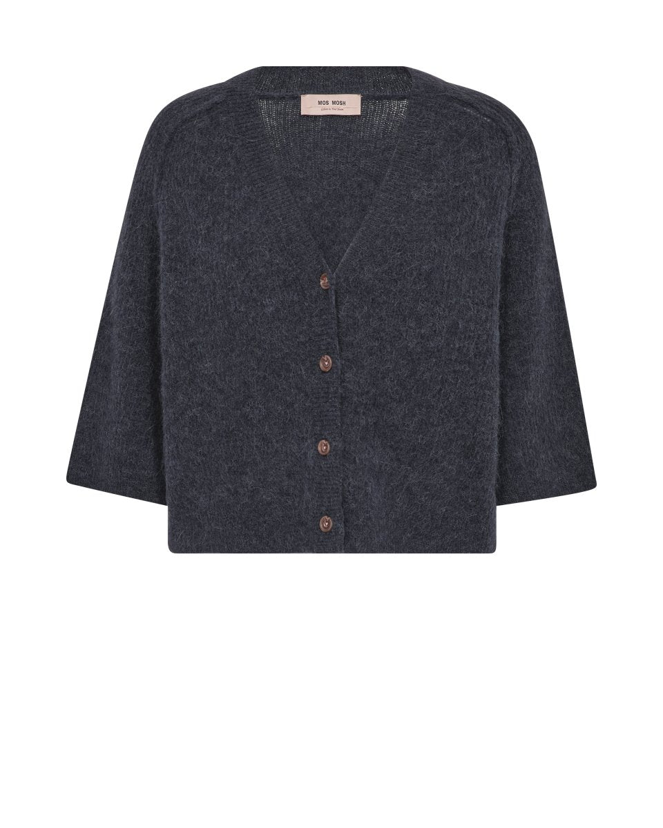 Mos Mosh Strickjacke kurzarm mit V - Ausschnitt Relaxed Fit in Blau