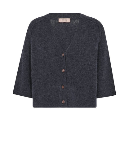 Mos Mosh Strickjacke kurzarm mit V - Ausschnitt Relaxed Fit in Blau