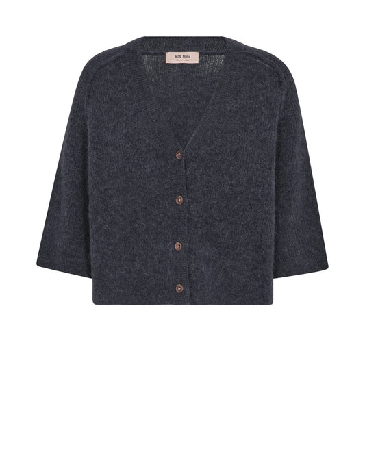 Mos Mosh Strickjacke kurzarm mit V - Ausschnitt Relaxed Fit in Blau