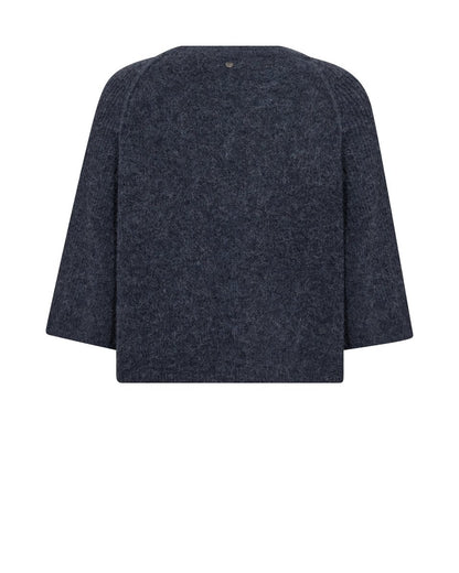 Mos Mosh Strickjacke kurzarm mit V - Ausschnitt Relaxed Fit in Blau