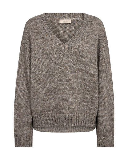 Mos Mosh Strickpullover Welma Glam V-Ausschnitt Dunkelgrau Meliert