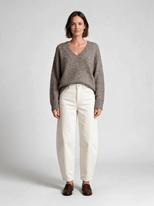Mos Mosh Strickpullover Welma Glam V-Ausschnitt Dunkelgrau Meliert