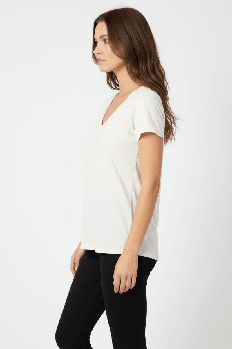 Mos Mosh T-Shirt Tulli V - SS Basic Tee in der Farbe Ecru