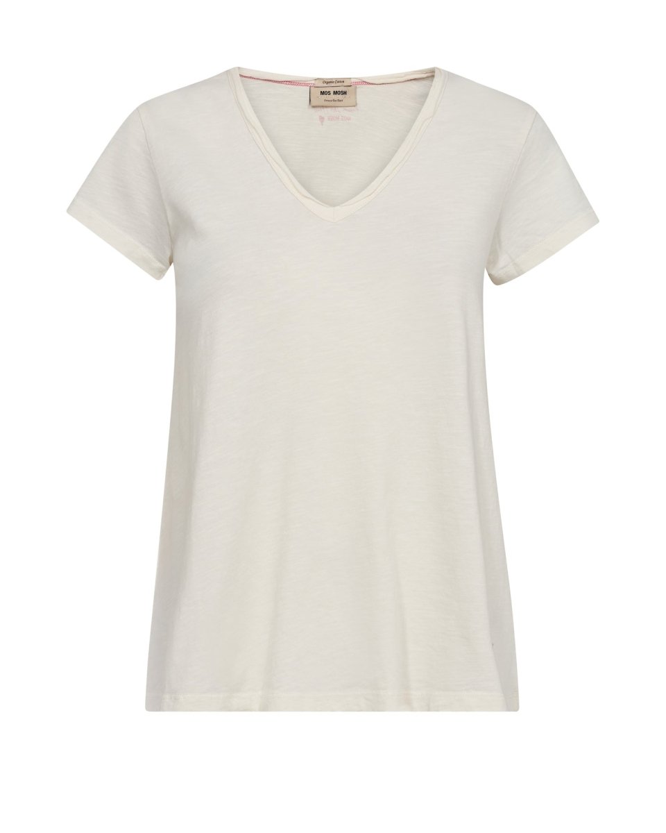 Mos Mosh T-Shirt Tulli V - SS Basic Tee in der Farbe Ecru