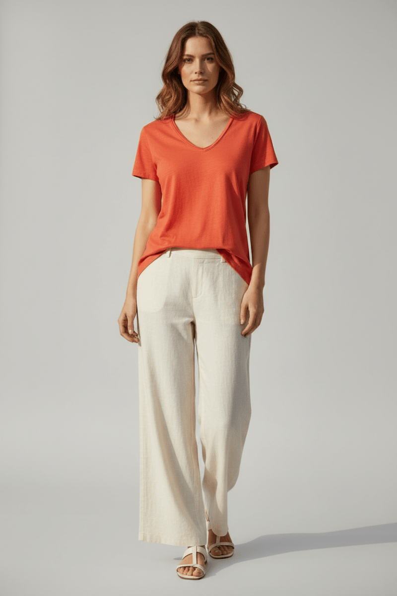 Mos Mosh T-Shirt Tulli V-SS Basic Tee in der Farbe spicy Orange
