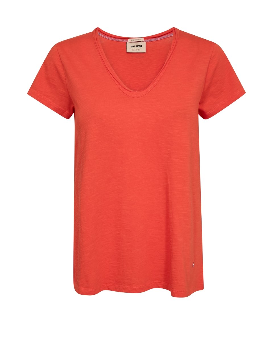 Mos Mosh T-Shirt Tulli V - SS Basic Tee in der Farbe spicy Orange
