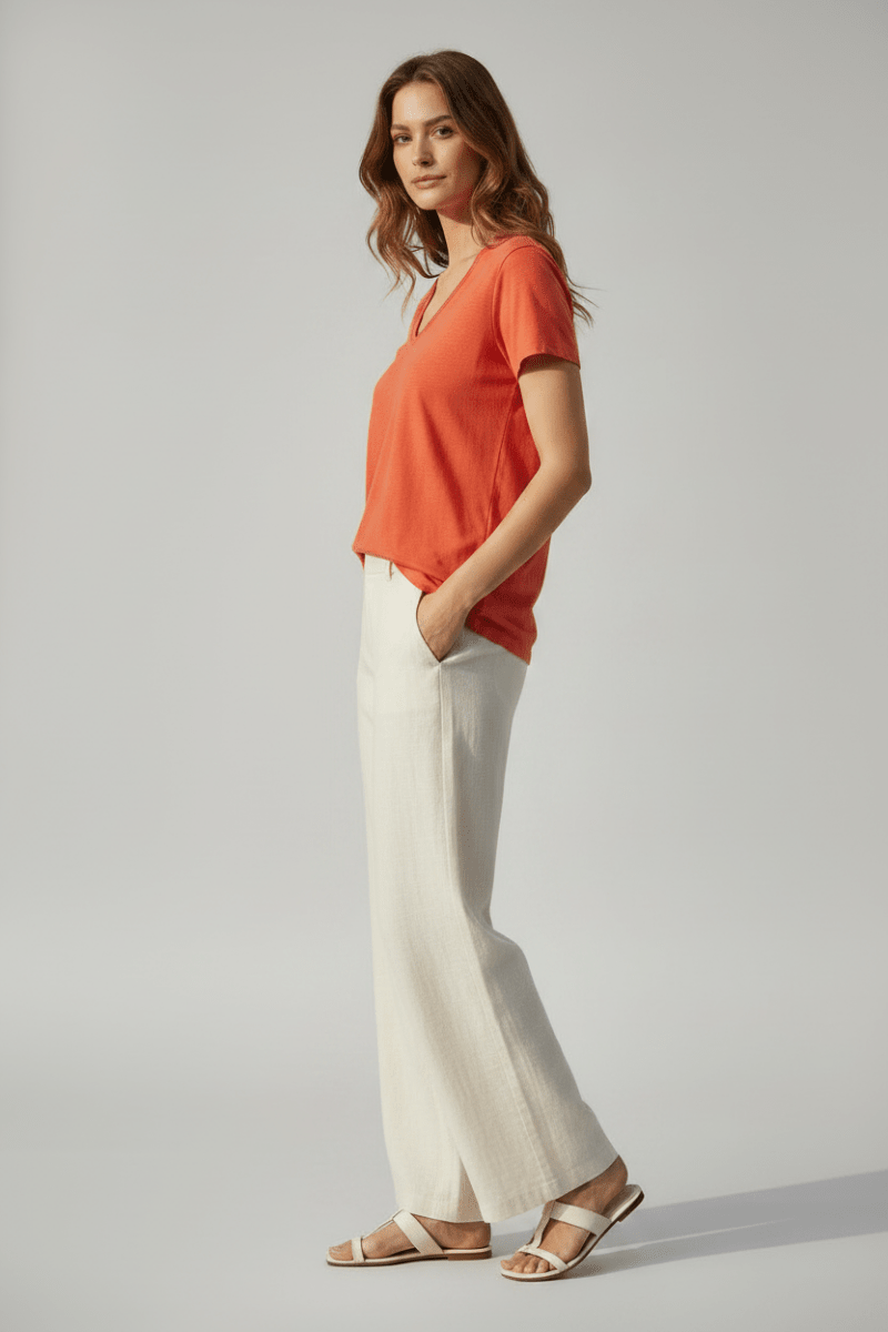 Mos Mosh T-Shirt Tulli V-SS Basic Tee in der Farbe spicy Orange