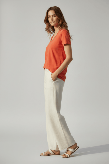 Mos Mosh T-Shirt Tulli V-SS Basic Tee in der Farbe spicy Orange