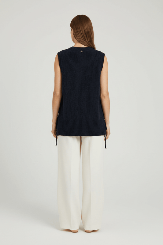 Mos Mosh Thora Strickweste mit Bindeband in Marineblau