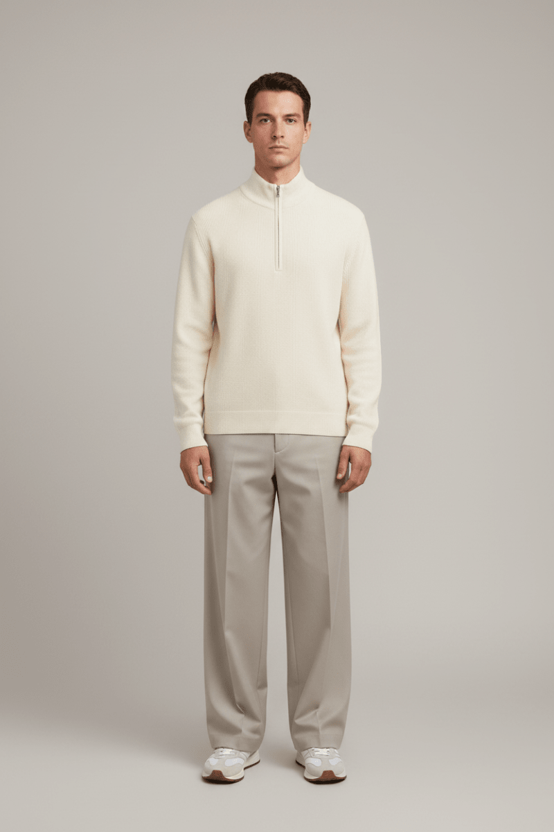 NN. 07 Pullover Danny Half Zip in der Farbe Elfenbein