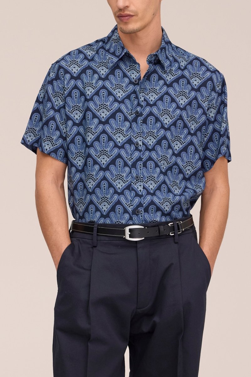 NN07 Hemd Deon SS Print 50055 Navy Blue