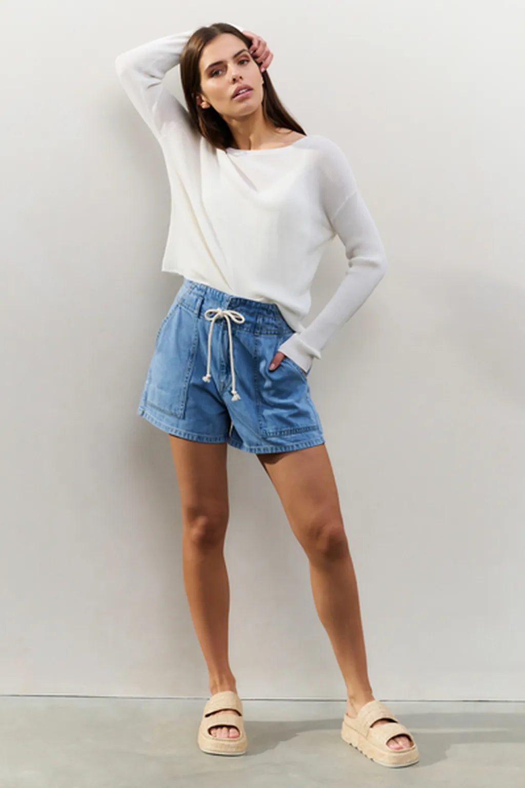 Yaya Jeans-Shorts mit Kordelzug Blue Denim