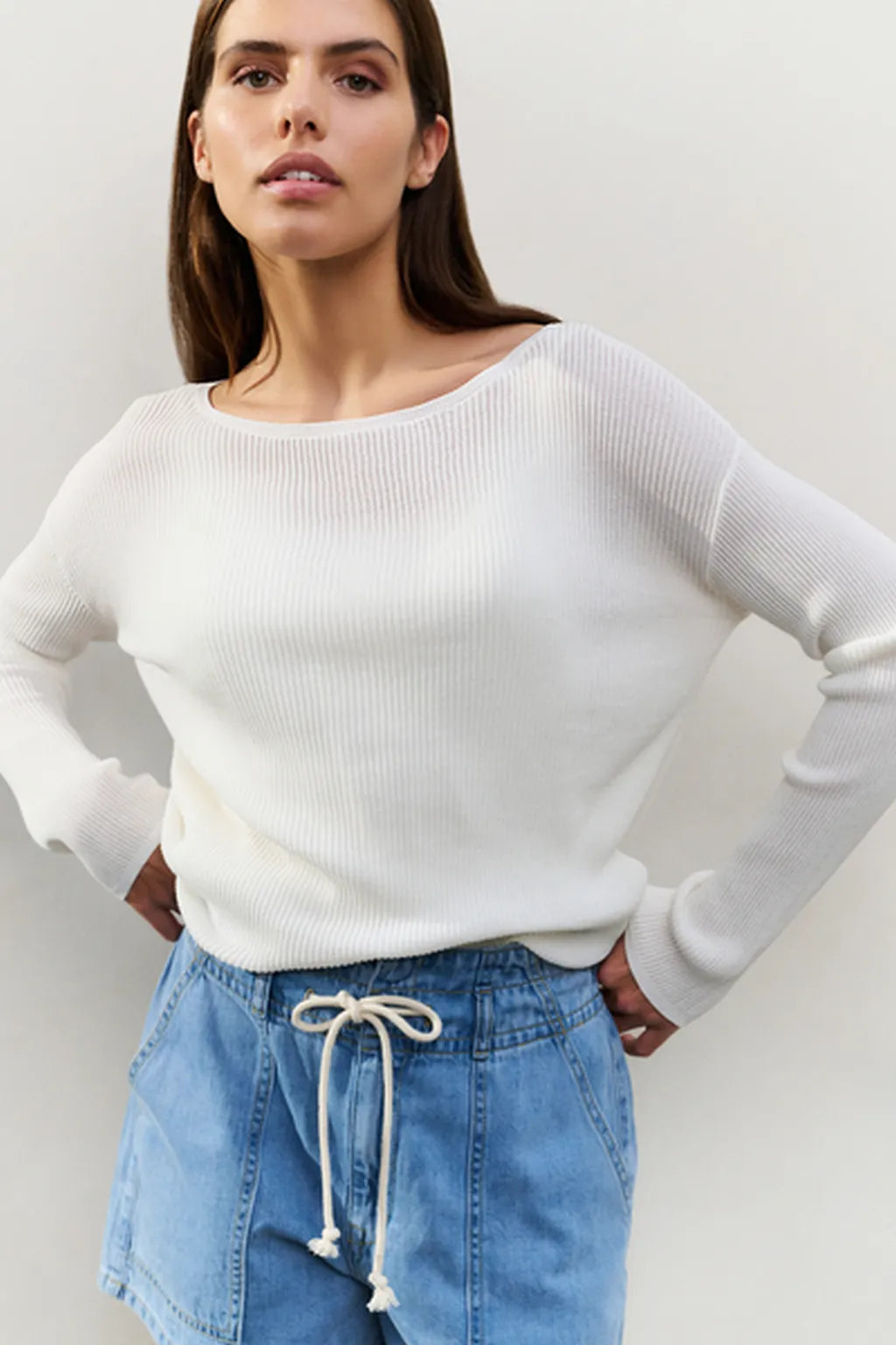 Yaya Jeans-Shorts mit Kordelzug Blue Denim