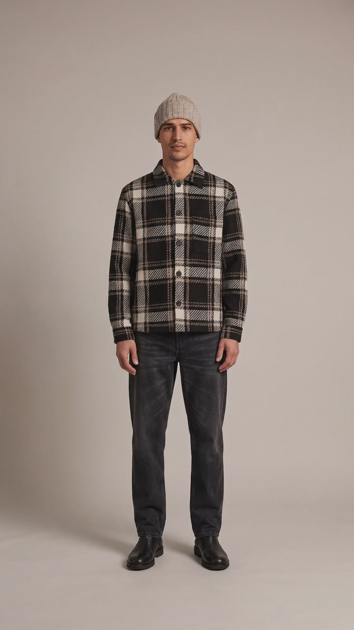 KI-generiertes Outfit-Video Herren HW26 KW40: Strellson Noris Overshirt, Les Deux Ryder Jeans, NN.07 Rib Hat