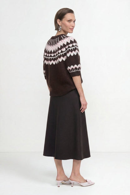 Rich & Royal 2608-107 SH SLVS Jacquard Sweater Chocolate Torte