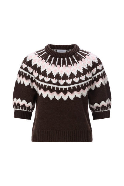 Rich & Royal 2608-107 SH SLVS Jacquard Sweater Chocolate Torte