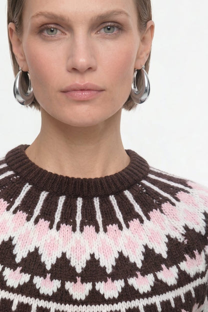 Rich & Royal 2608-107 SH SLVS Jacquard Sweater Chocolate Torte