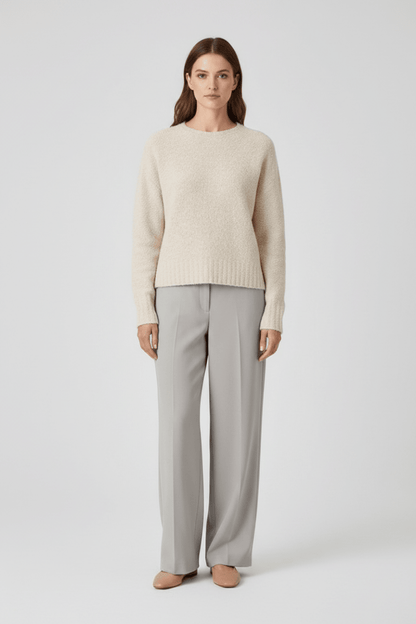 Rich & Royal Bouclé Pullover Crew Neck in Caffee Latte