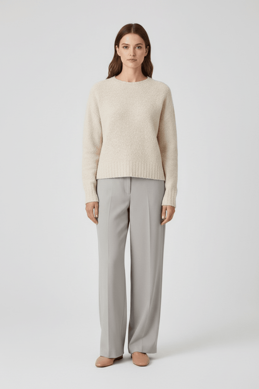 Rich & Royal Bouclé Pullover Crew Neck in Caffee Latte