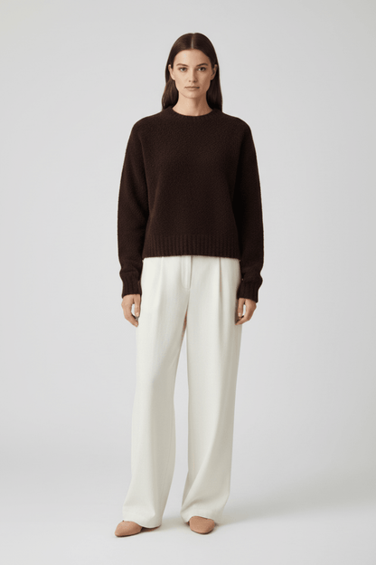 Rich & Royal Bouclé Pullover Crew Neck in Chocolate Torte