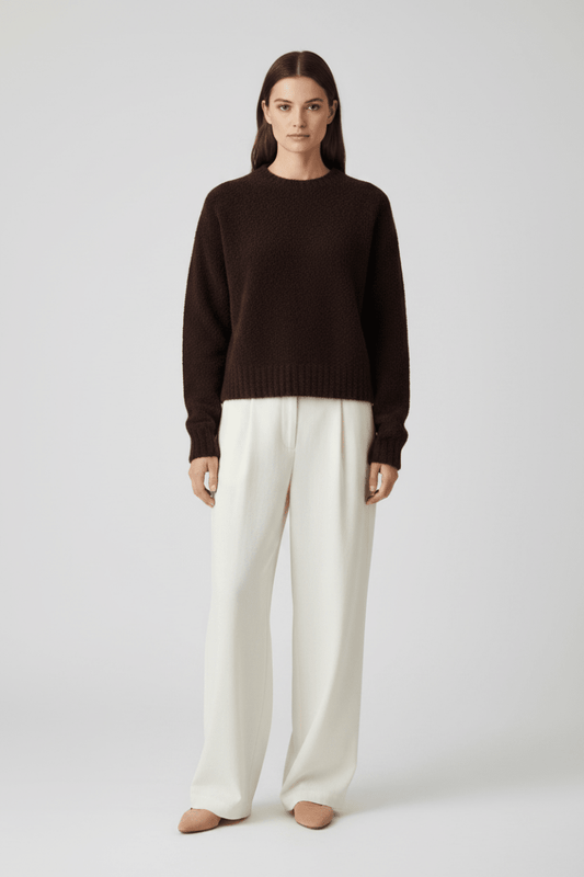 Rich & Royal Bouclé Pullover Crew Neck in Chocolate Torte