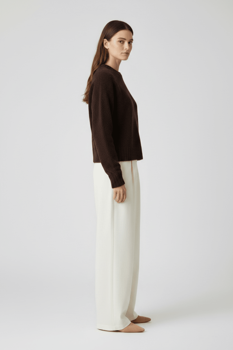 Rich & Royal Bouclé Pullover Crew Neck in Chocolate Torte