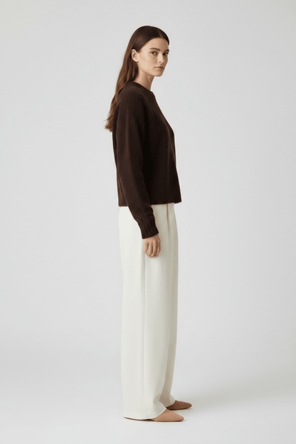 Rich & Royal Bouclé Pullover Crew Neck in Chocolate Torte