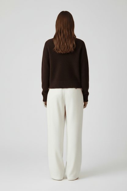 Rich & Royal Bouclé Pullover Crew Neck in Chocolate Torte