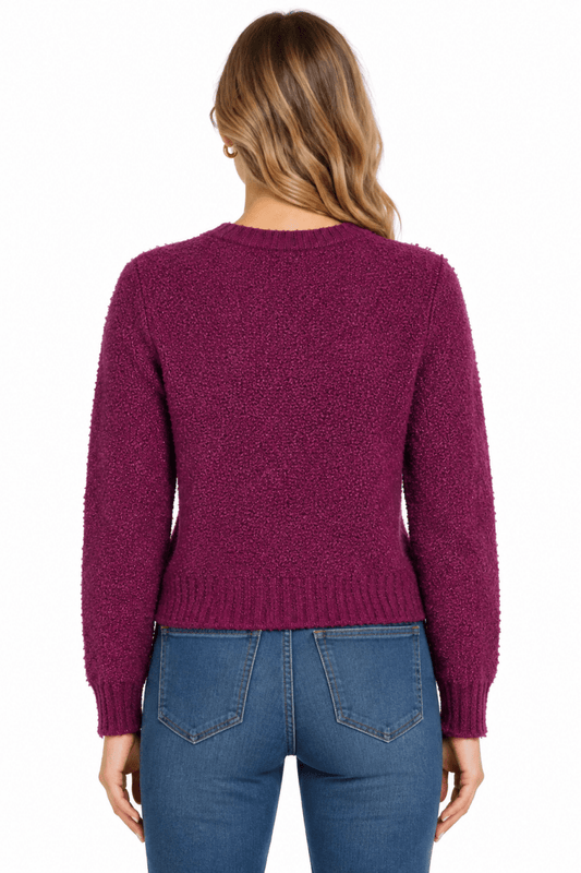 Rich & Royal Bouclé Pullover Crew Neck in Festive Fuchsia