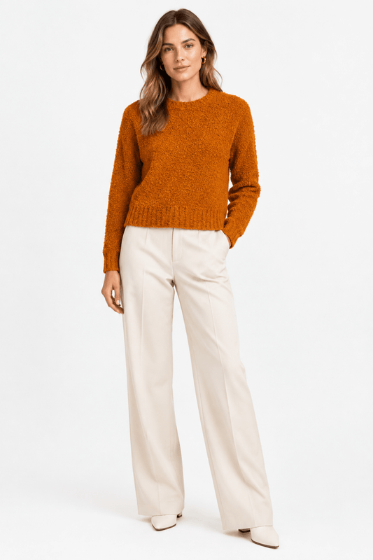 Rich & Royal Bouclé Pullover Crew Neck in Urban Ember
