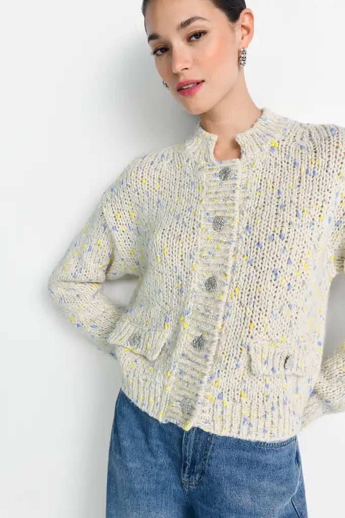 Rich Royal Boxy Neps Yarn Cardigan in der Farbe Urban LIme