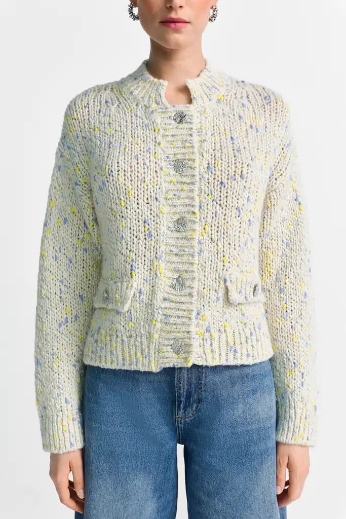 Rich Royal Boxy Neps Yarn Cardigan in der Farbe Urban LIme