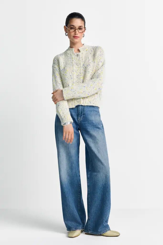 Rich Royal Boxy Neps Yarn Cardigan in der Farbe Urban LIme