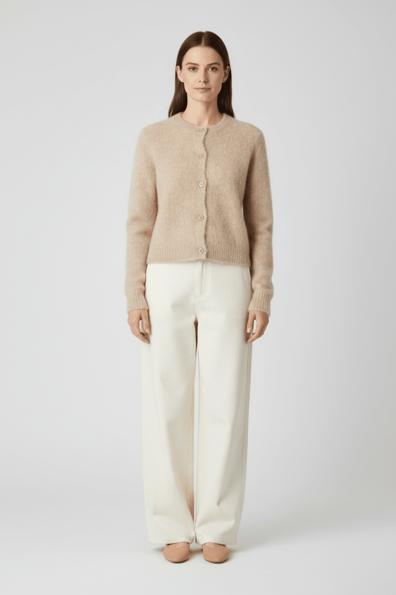 Rich & Royal Cardigan-Set mit Rundhalsausschnitt in Caffe Latte