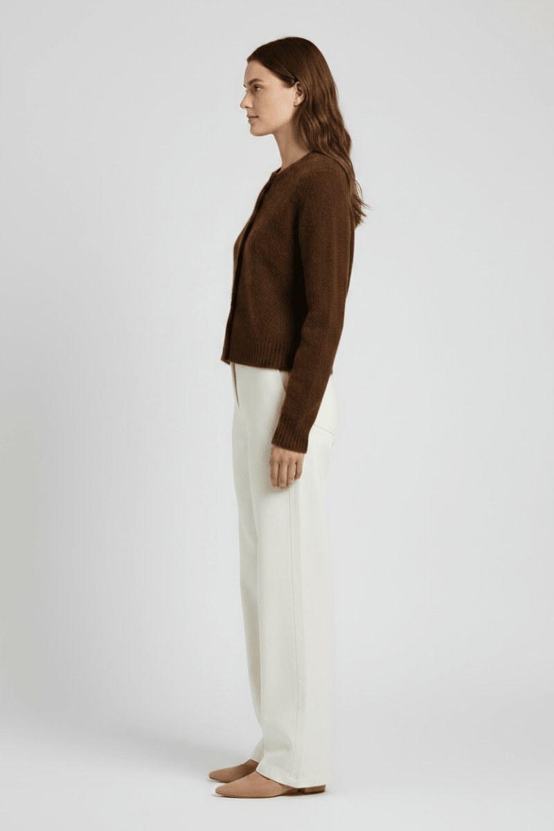 Rich & Royal Cardigan-Set mit Rundhalsausschnitt in Schokobraun