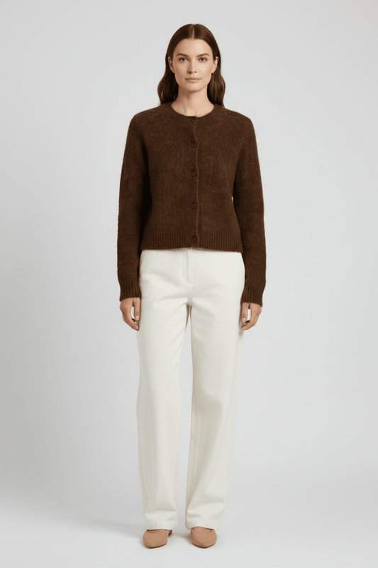 Rich & Royal Cardigan-Set mit Rundhalsausschnitt in Schokobraun